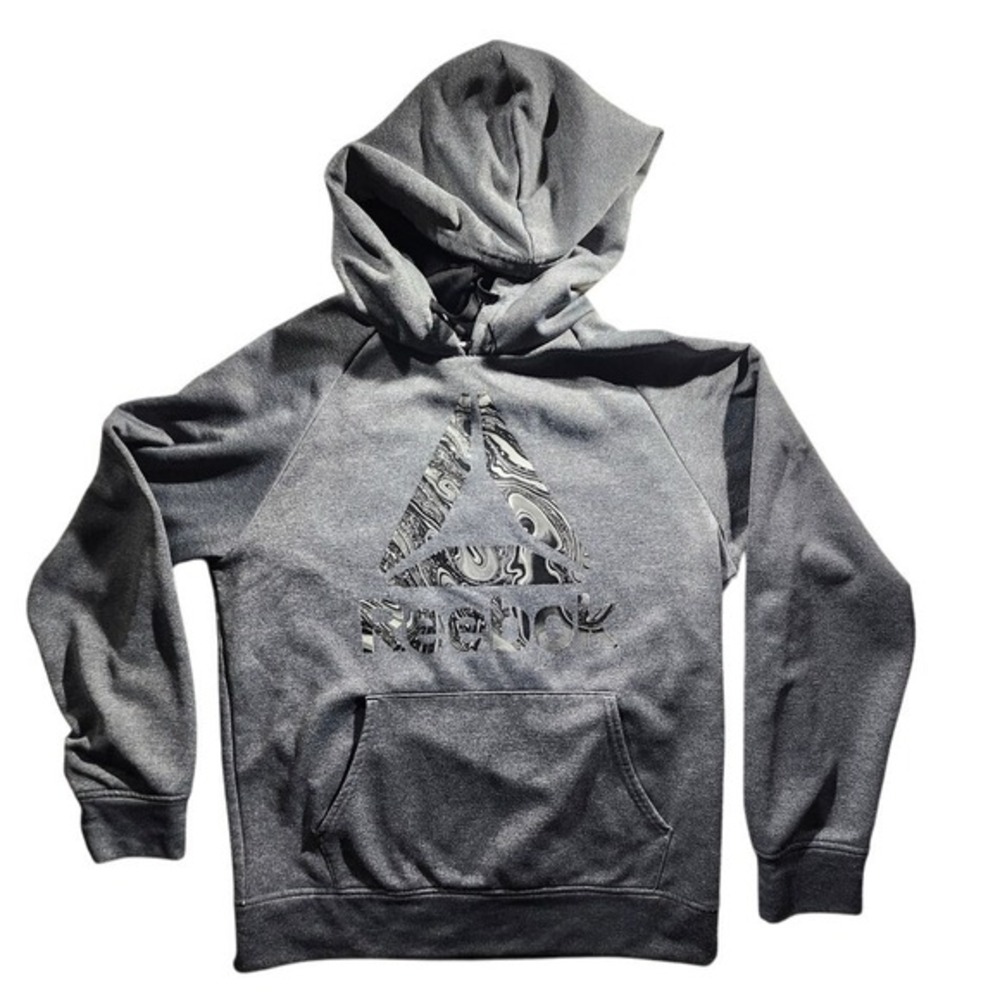 Reebok Hoodie Pullover Sweatshirt Activewear Logo Gray Medium